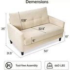 Dyonery 50, canapé Loveseat, 2 places pour bureau et petits espaces, assise profonde de 61 cm, cadre en bois massif certifié FSC, assemblage sans outils