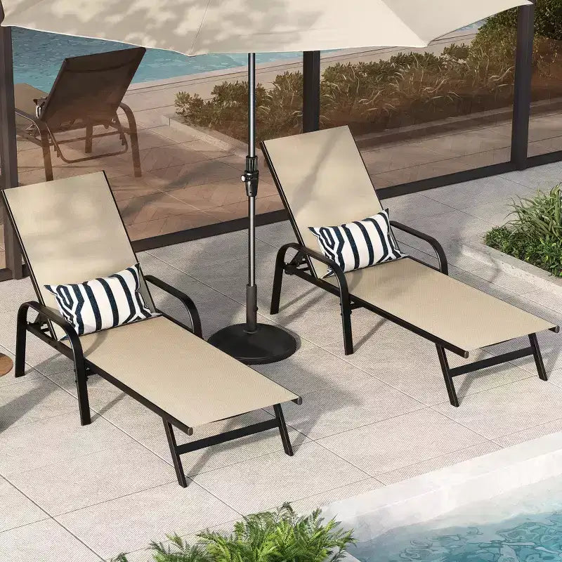 Lot de 2 Chaises Longues de Jardin, Chaises Inclinables Réglables sur 5 Positions avec Tissu Textilène, Transats de Piscine pour Jardin et Balcon