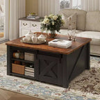 Table basse relevable JIONJOY 31,5" avec grand espace de rangement dissimulé, étagères réglables, table basse carrée de style ferme pour salon, petits espaces