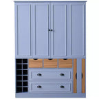 Armoire de cuisine autoportante haute Whisen 71, grand buffet de rangement pour salle à manger avec 4 portes pliantes, étagères et casiers à vin