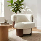 Fauteuil tonneau pivotant à 360° Whisen avec design sculptural en bois cintré, structure en bois massif, 32 po de largeur, polyvalent pour le salon et la chambre à coucher