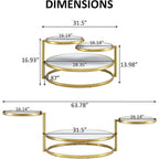 Table basse ronde en verre trempé à 3 niveaux avec plateau rotatif à 360 degrés