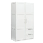 Armoire de rangement en bois blanc avec portes, tiroirs et tringle à vêtements
