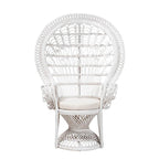 Chaise paon Kallima de style bohème moderne en rotin naturel blanc