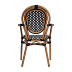 Lot de 4 chaises bistrot Lourdes Thonet empilables avec accoudoirs, en rotin PE et cadre en aluminium, pour l'intérieur et l'extérieur, de la marque Flash Furniture