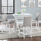 Ensemble de salle à manger moderne 5 pièces avec table carrée hauteur comptoir et 4 chaises rembourrées