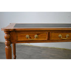 Bureau victorien en acajou massif, brun foncé / brun clair, avec plateau en cuir noir et 3 tiroirs – Unité simple