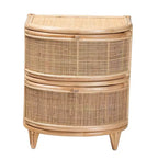 Table de chevet bali & pari Oleta moderne bohème en rotin naturel marron à 2 tiroirs