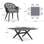Ensemble de salle à manger d'extérieur PURPLE LEAF avec table à manger en aluminium et chaises en rotin tressé