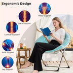 Fauteuil soucoupe, fauteuil moelleux en fausse fourrure, fauteuil lune avec structure métallique pliable, siège d'appoint floral