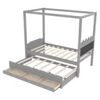 Lit plateforme double/grand format avec lit gigogne, lit à baldaquin en bois de princesse avec 3 tiroirs, lit de rangement avec tête de lit capitonnée pour chambre à coucher