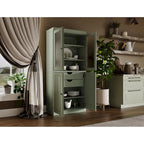 Meuble de rangement en bois massif avec portes en verre dépoli, portes pleines, 2 tiroirs et étagères réglables
