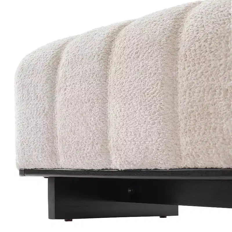 Banc de salle à manger moderne en fausse fourrure capitonnée avec pieds en bois d'hévéa, 63,62