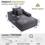 Chaise longue de 170 cm, canapé-lit d'intérieur avec 2 coussins, canapé monoplace sans structure pour salon, aucun assemblage requis