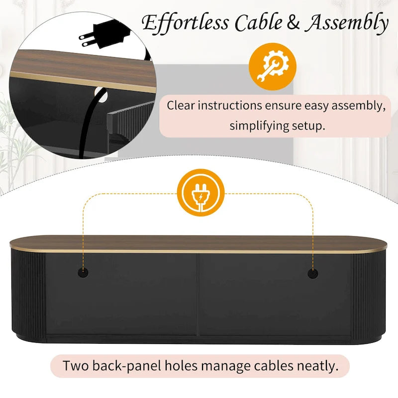 Meuble TV moderne minimaliste de 180 cm pour téléviseurs jusqu'à 80 pouces, centre de divertissement avec 3 tiroirs et 1 étagère, poignées en métal