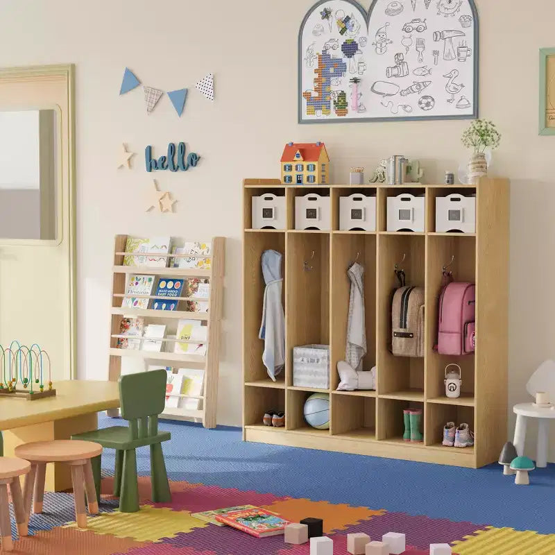 Vestiaire de classe 5 sections avec 10 casiers, organisateur de rangement avec 10 crochets pour la maison, l'école, la crèche, la maternelle