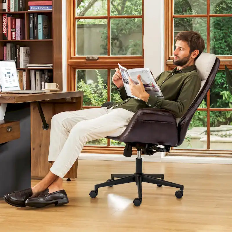Fauteuil de bureau pivotant réglable en similicuir Glitzhome Mid-century 48 pouces