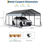 Abri de voiture robuste en acier de 3,65 x 6,1 m avec kit d'ancrage
