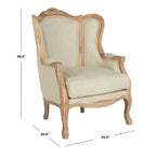 Fauteuil à oreilles Safavieh Couture Kali en chêne et lin naturel - 34 larg. x 34 prof. x 40 haut.