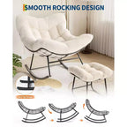 Fauteuil à bascule Papasan surdimensionné avec ottoman et coussin en peluche moelleux, chaise longue avec repose-pieds et cadre en métal robuste, Rocker Egg pour salon
