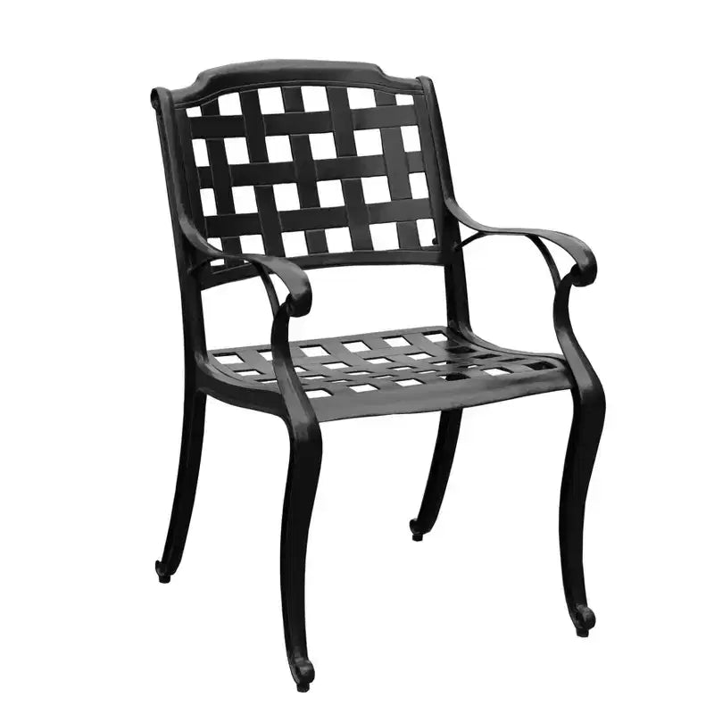 Ensemble de salle à manger de patio 5 pièces avec table ronde en maille d'aluminium ornée de 48 po et chaises à damier - Noir - Oakland Living : résistant aux UV, résistant à la moisissure