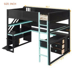 Lit mezzanine GDFStudio Scott en bois avec escalier de rangement, bureau, étagères et panneau perforé