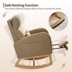 Fauteuil à bascule moderne avec oreiller et poches latérales, pour salon, chambre à coucher