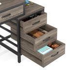 Bureau d'ordinateur réversible avec 5 tiroirs, bureau de travail à domicile avec caisson de rangement pour dossiers et support pour imprimante