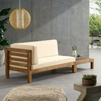 Causeuse d'extérieur Oana en bois d'acacia avec accoudoir gauche et table basse avec coussin par Christopher Knight Home