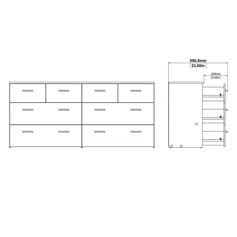 Tvilum, Commode double à 8 tiroirs chêne structure/blanc