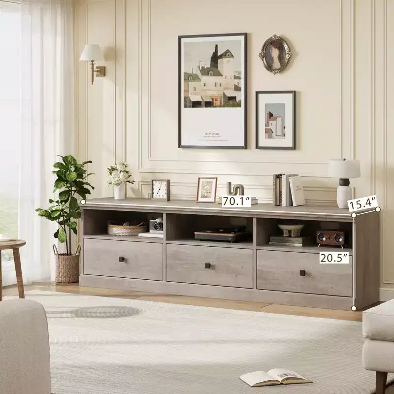Meuble TV Mid-Century Modern de 178 cm avec tiroir de rangement et étagères ouvertes