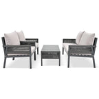 Ensemble de mobilier de patio 4 pièces, ensemble de conversation de jardin extérieur avec table en verre trempé, sièges profonds et coussins épais
