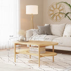 Table basse ovale à 2 niveaux Nathan James Sonia Bohemian en bois clair avec étagère de rangement en rotin
