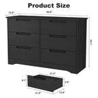 Commode 6 tiroirs pour chambre à coucher, commode en bois de 118,9 cm de large avec poignées encastrées, meuble de rangement pour vêtements, meuble TV pour couloir