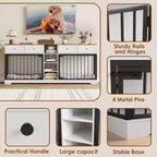 82 Meubles doubles pour cage de chien, grande niche d'intérieur pour 2 chiens, meuble TV en bois robuste avec 4 tiroirs et étagères