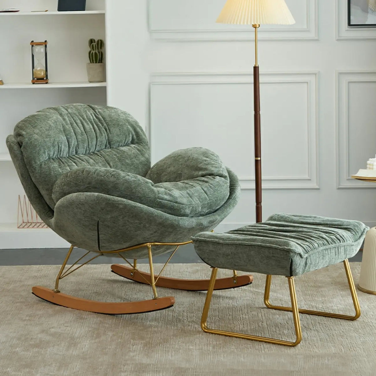 Fauteuil à bascule ergonomique rembourré en velours moderne pour chambre de bébé