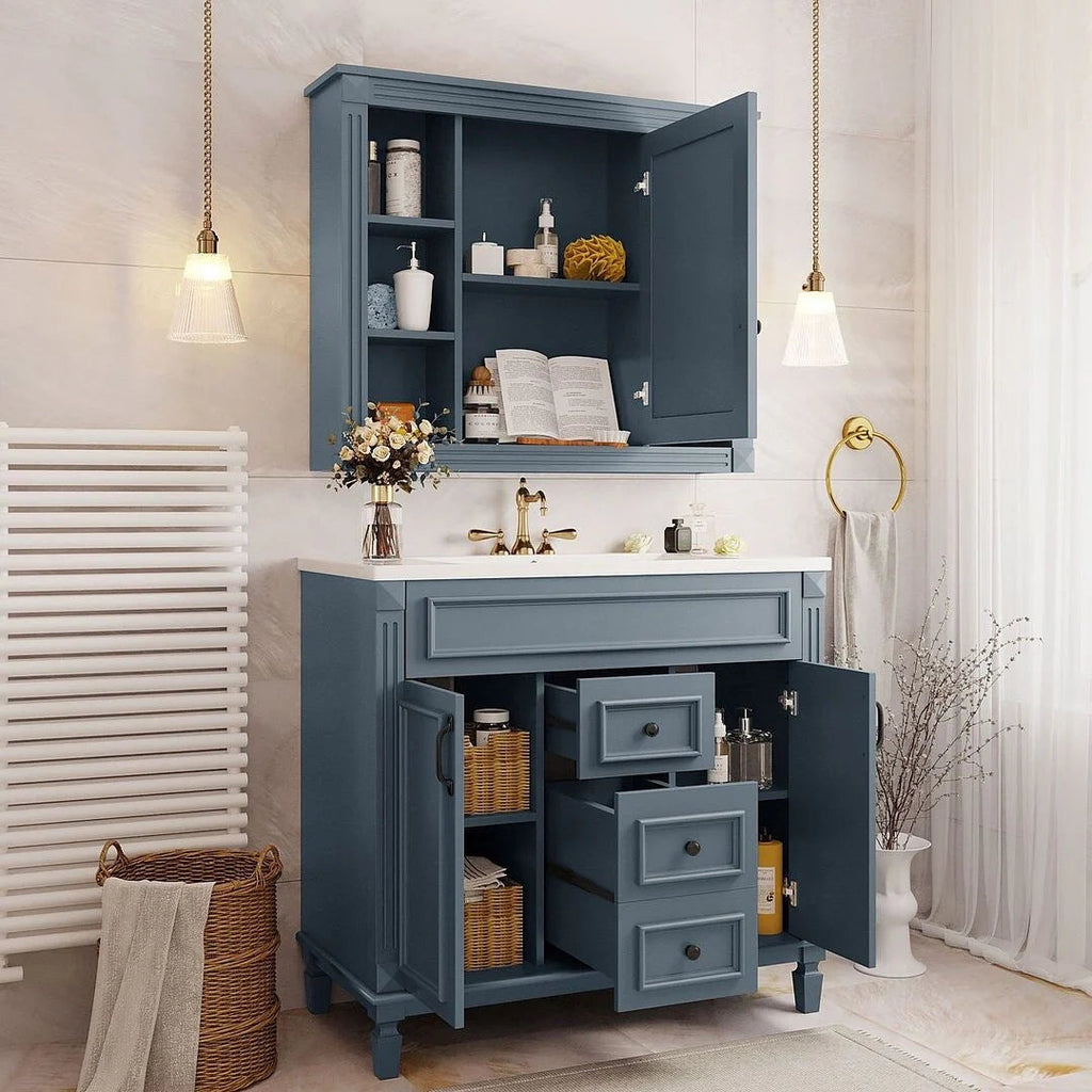 Meuble-lavabo moderne de 36 po avec vasque et armoire à miroir, 2 portes et 2 tiroirs