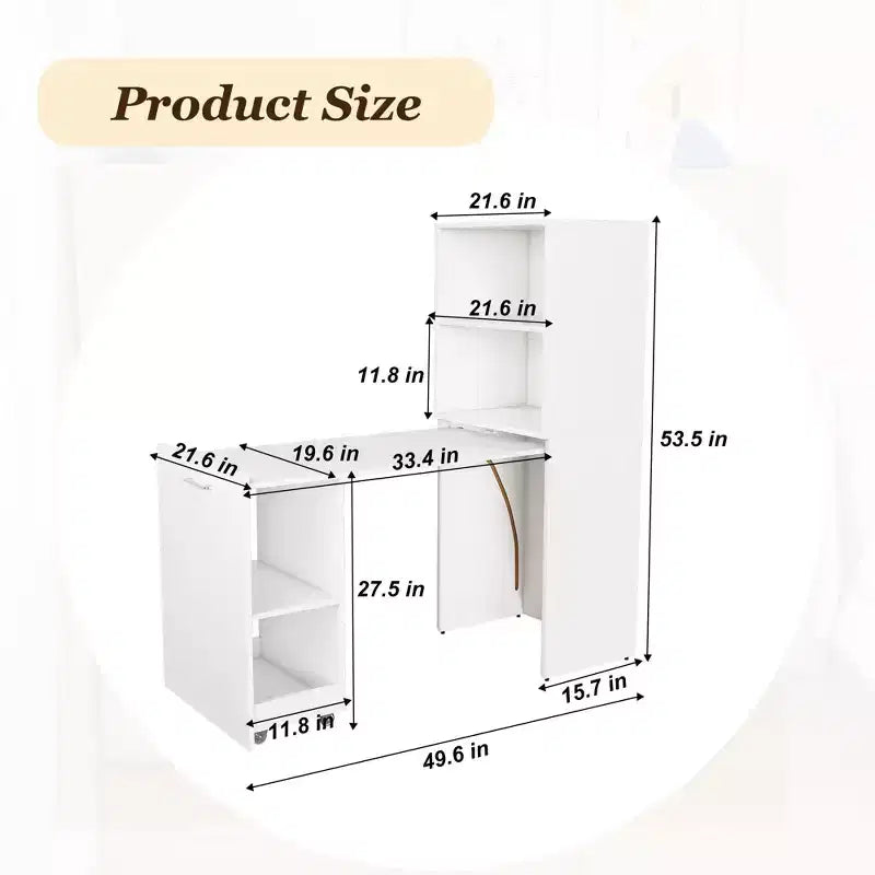 TUYOHW Bureau extensible, bureau pliable pour la maison et le bureau avec étagères de rangement et roulettes, poste de travail mobile pour petits appartements, bureaux