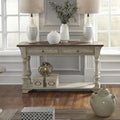 Table de canapé Morgan Creek antique blanc brossé et accents couleur tabac