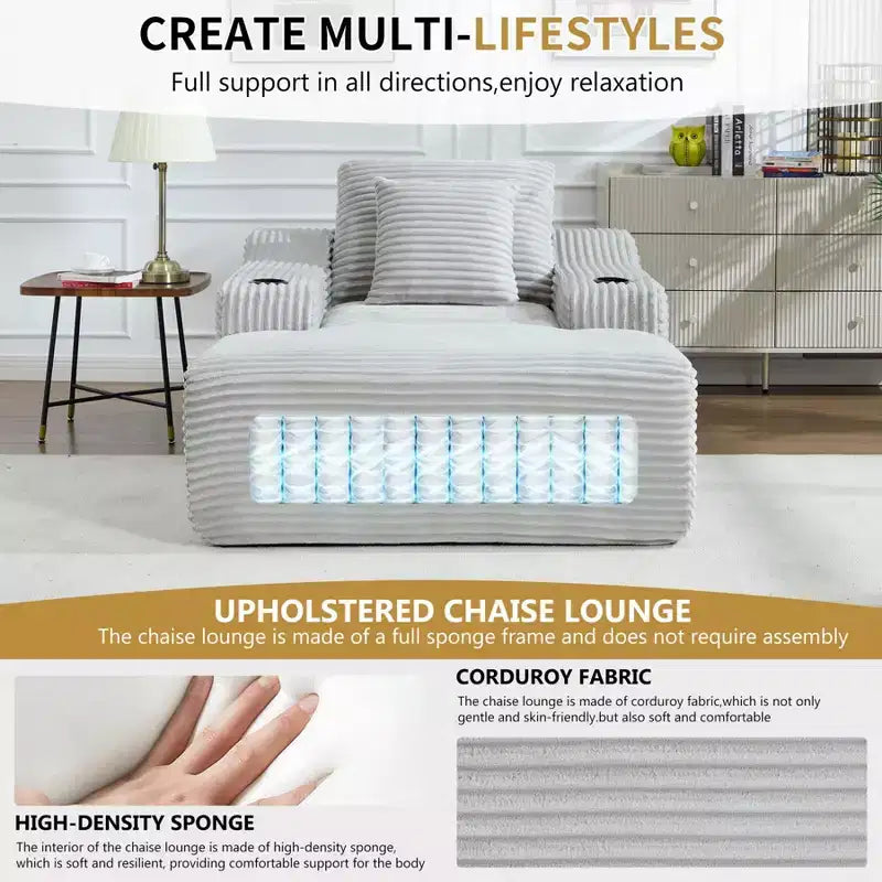 Chaise longue de 170 cm, canapé-lit d'intérieur avec 2 coussins, canapé monoplace sans structure pour salon, aucun assemblage requis