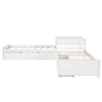 Lit plateforme moderne blanc en forme de L pour deux personnes avec lit gigogne et tiroirs pour chambre à coucher