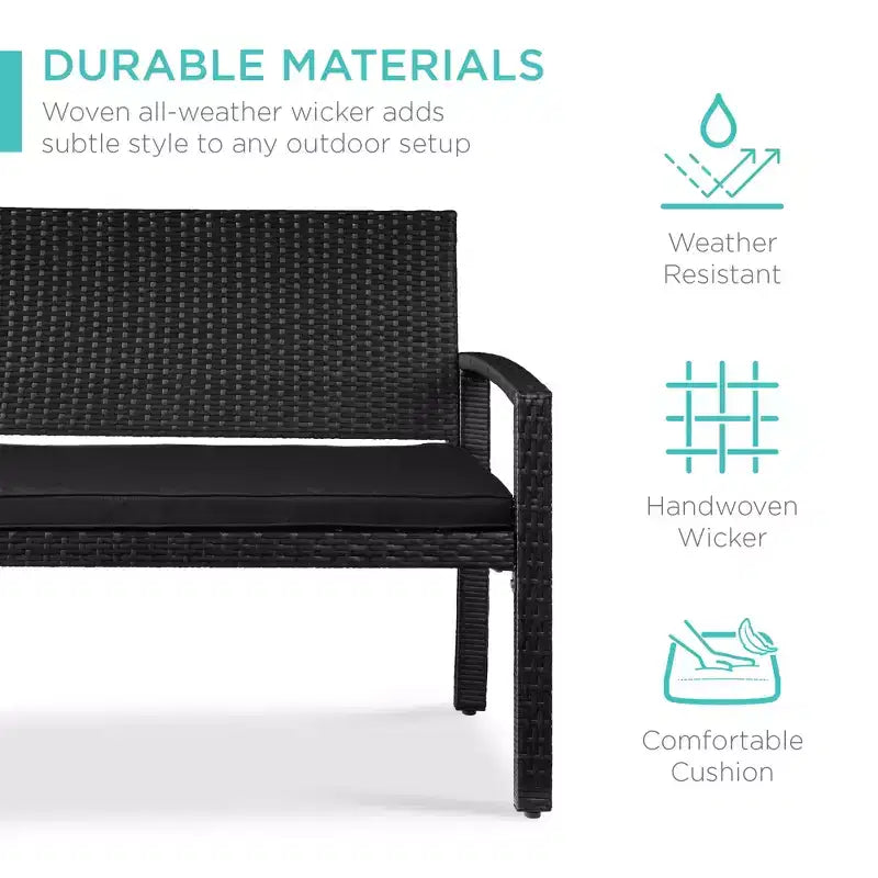 Banc de jardin en osier d'extérieur 2 places Best Choice Products avec coussin, capacité de 317 kg