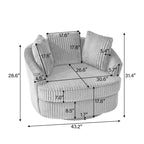 Lot de 2 fauteuils pivotants ronds surdimensionnés en velours côtelé moelleux de 43 po de large avec oreillers