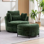 Fauteuil d'appoint pivotant rembourré 42,3 W avec 4 oreillers et pouf de rangement demi-lune