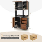 Garde-manger de cuisine de 180 cm avec 3 armoires de rangement et 3 tiroirs profonds
