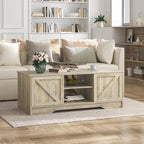 47 table basse rustique de ferme avec rangement et portes coulissantes
