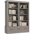 Bibliothèque et étagères de 64 H, étagère avec 3 tiroirs de rangement, étagère ouverte à 4 niveaux double largeur pour bureau salon
