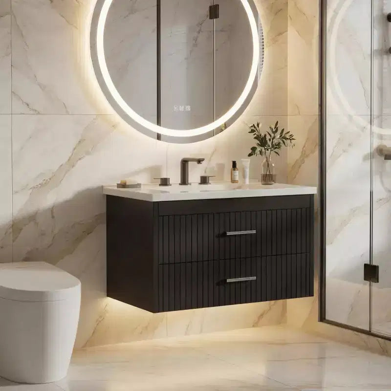 Meuble-lavabo suspendu - Meuble de salle de bain mural moderne avec vasque en céramique, 2 grands tiroirs, étanche et facile à nettoyer