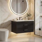Meuble-lavabo suspendu - Meuble de salle de bain mural moderne avec vasque en céramique, 2 grands tiroirs, étanche et facile à nettoyer