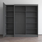 Armoire 2 portes avec miroir, façade vitrée, 2 personnes (Gris / Noir / Blanc)